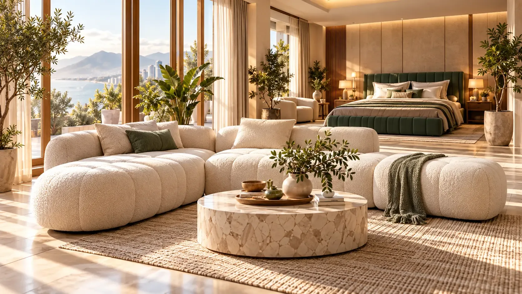 Гостиная с модульным диваном и пуфами Bellini Home